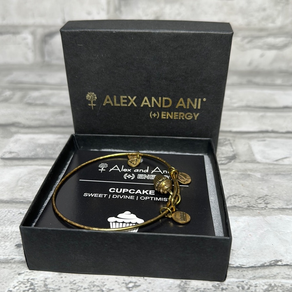 Alex and Ani gold cupcake bracelet with box